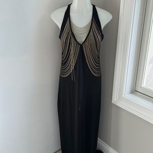 Marciano Long Black Formal Dress Gold Chains